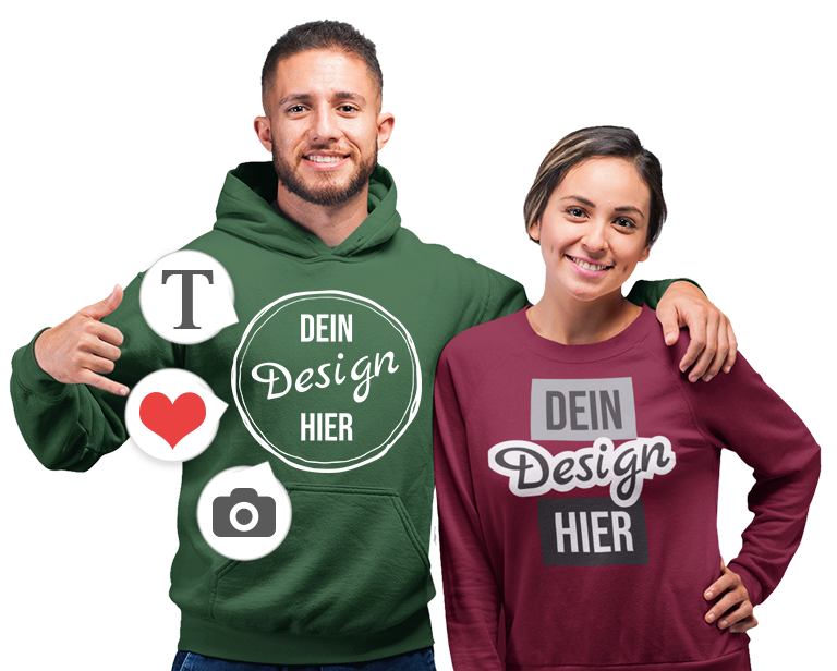 Junges Paar in T-Shirt mit eigenen Motiven