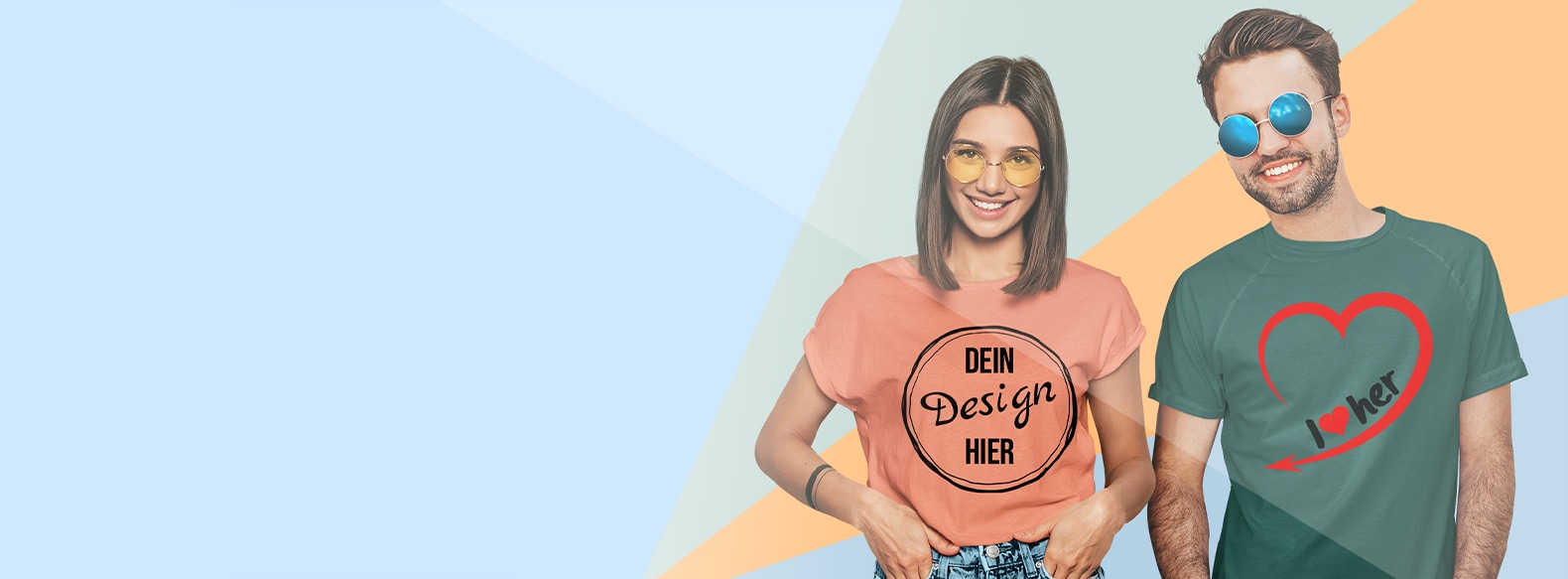 Junges Paar in T-Shirt mit eigenen Motiven